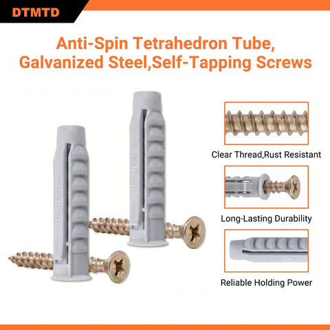 Pro Grade 100 Piece M8x40 Plastic Expansion Anchors And Self Tapping Screws Kit showing grey anchors and metal screws