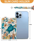 Sea Turtle RFID Credit Card Holder Wallet For Women Ultra Slim Front Pocket Card Case, showing size comparison with phone.