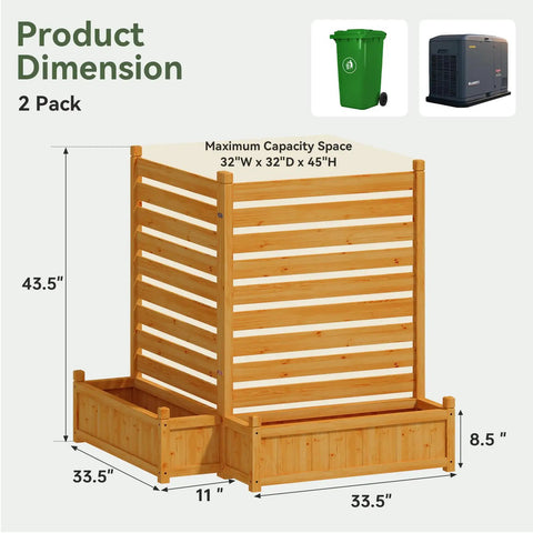 Must Have Outdoor Wood Privacy Screen With Planter Box For Air Conditioner And Trash Can, weather resistant
