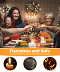 Smiling family dinner with LED Tea Lights Battery Operated Pack Of 12 24 50 100 200 400 Flickering Warm White Realistic Candlelight on table