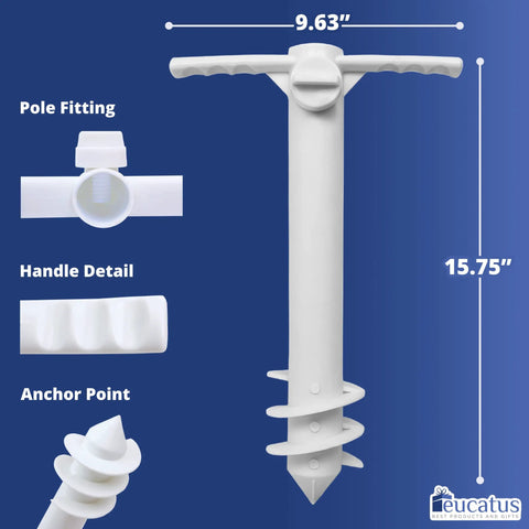 Easy Install Sand Umbrella Anchor 2 Pack For Beach Day Must Haves Windproof Up To 1.6 Inch Poles White Auger details