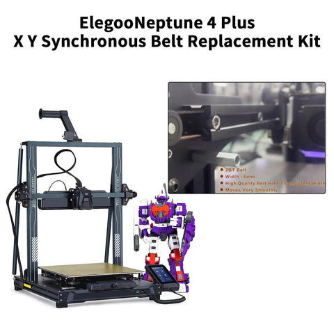 Neptune4 Plus X Y Belt Upgrade Kit 2GT Synchronous Drive Belts Non Slip RF Timing Belt 974mm X Axis 946mm Y Axis 6mm Copper Buckle Easy Install For FDM 3D Printer, 3D printer belt replacement kit and installed belt close-up