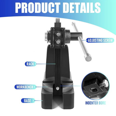 Heavy Duty Manual Arbor Press Machine 3 Ton Cast Iron Desktop Hand Tool showing adjustable screw and sturdy base for pressing.