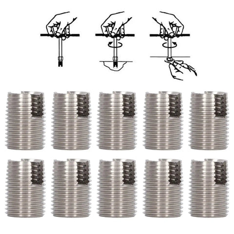 20Pcs Slotted Self Tapping Threaded Inserts Kit M16 By One Point Five 22mm Stainless Steel Helicoil Style Thread Repair For Cars And Trucks No Pre Tap Required High Tensile Strength Durable Fix. stainless steel threaded inserts with installation steps