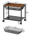 Under Desk Printer Stand With Wheels, Industrial Grade 2 Tier Printer Cart On Casters, Rustic Brown And Black Finish, Easy Assembly