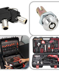 Toolbox Lock Set With Keys Fits Craftsman Husky And Most American Tool Cabinets Secure Drawer Locking System pictured with tools