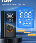 Portable Tire Inflator With Gauge And USB Charging Output, 150 PSI Fast Air Compressor LCD display showing pressure units