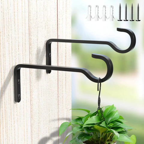 Heavy Duty Matte Black Plant Hooks For Wall Indoor Outdoor Solid Iron Hangers Holds 40 Lb Rust Resistant Decorative Brackets Two Pack Dang Strong And Built Like A Tank