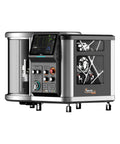 Straight Up Powerhouse Desktop 5 Axis CNC Milling Machine Equipped With Automatic Tool Changer For Heavy Duty Metal Plastic And Resin Carving Inside A Tight Compact Benchtop Workstation, viewed from the side.