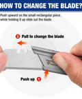 WORKPRO 2-pack EDC folding utility knives with quick-change blade; close-up of blade-change mechanism.