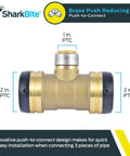 2 Inch By 2 Inch By 1 Inch Reducing Tee Push To Connect Brass Plumbing Fitting For PEX Copper CPVC PERT HDPE Pipe