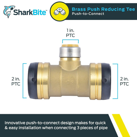2 Inch By 2 Inch By 1 Inch Reducing Tee Push To Connect Brass Plumbing Fitting For PEX Copper CPVC PERT HDPE Pipe