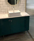 Bathroom cabinet with gold finish furniture legs, showcasing Four Pack Adjustable Solid Brass Furniture Legs For Sofa, Cabinet, Coffee Table, TV Stand, Bathroom Cabinet And More - Gold Finish 250mm 9.84in Heavy Duty Metal Sofa Support Legs under a marble countertop and sink
