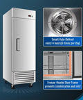 Tough As Nails 27 Wide Commercial Freezer 23 Cubic Ft Stainless Steel Reach In Upright Freezer with smart auto-defrost and heated door frame.