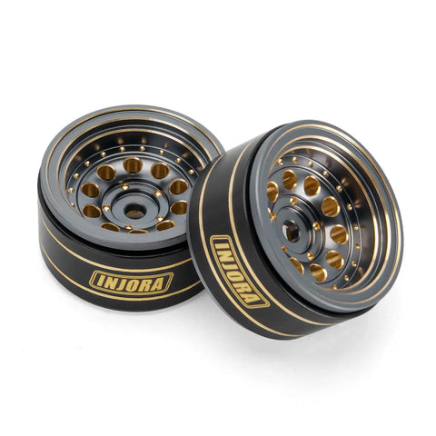 Beadlock Wheel Rims For 1/24 And 1/18 RC Crawlers, Brass Weight, Black Coated, 39g Per Wheel, Negative 2.65mm Offset