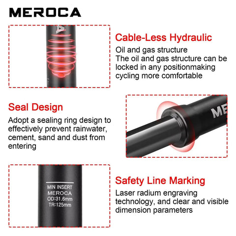 Cable-Less Hydraulic Dropper Seatpost With 27.2mm, 30.9mm And 31.6mm Diameters And 100mm, 125mm, Or 150mm Travel For MTB, E-Bike, And Road Bikes details