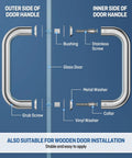Diagram of Polished Chrome 6-Inch Tubular Back-To-Back Shower Door Handle For Glass And Wood Or Metal Doors installation.