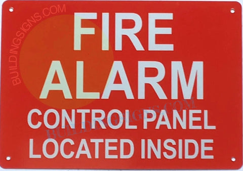 Red Reflective Aluminum Fire Alarm Control Panel Inside Sign 10x7 Inch Ideal For Go-To Commercial Use With Corner Mount Holes Rust Free And Durable High Visibility Safety Sign For Facilities Offices Warehouses
