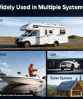 Heavy Duty 275A Power Distribution Bus Bar Featuring Four M8 And Six M4 Terminals For Battery Banks Solar Inverters MPPT Gear And Audio Rigs In Red And Black For No Mess Wiring Setups displayed in RV, boat, car, and solar system settings.