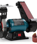 Rock Solid Bench Grinder And Belt Sander Combo with a tough induction motor, 6 inch wheel for knife sharpening and woodworking.