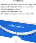 Portable Scoliometer For Spine Contour And Alignment Measurement, Lightweight Back Deformity Gauge With Metal Ball Insert, Easy To Use Spine Slope Tool For Quick Assessment And Diagnosis, Durable And Ready For Clinic Or Home. Blue 0-30° inclinometer with carry case