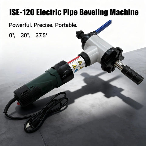 Heavy Duty Electric Pipe Beveling Machine Handheld Internal Expanding Tube Prep Tool With Knockout Power For 40 To 120 Mm Id showing 0°, 30°, 37.5° angle adjustments.