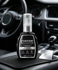 Slick Silver Rim Paint Restores Your Tight Chrome Tone Rims With High Gloss Coverage That Handles Stubborn Scratches And Shields Against Road Grime Everyday in 20ml bottle on car dashboard.