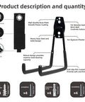 Diagram showing 4 Pack Garage Hooks Wall Mount Storage Hangers With 2 Extension Cord Straps and screw types for mounting.