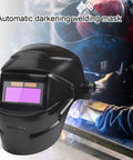 Sun Powered Auto Darkening Welding Helmet With LCD View next to welder in action