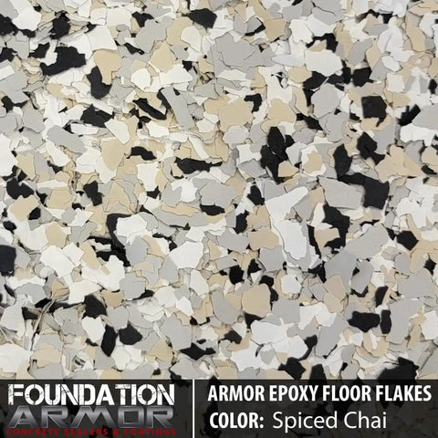 Skip The Blind Buy And Kickstart Your Garage Makeover With Epoxy Floor Flakes Sample Pack Spiced Chai Shade showing floor flakes in various colors.
