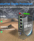 Industrial 5-Port PoE Gigabit Din Rail Ethernet Switch With 4 PoE Plus Ports, 65W Total PoE in harsh environment