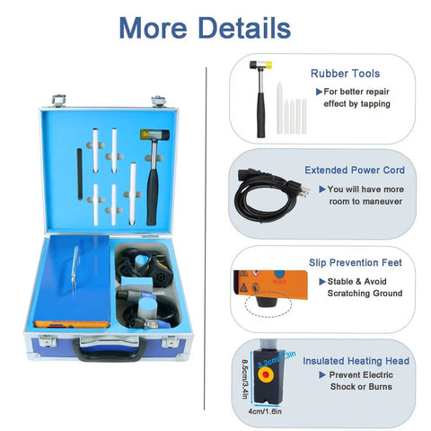 Open lightweight case showing Paintless Dent Repair Kit With Dent Pullers And 1380W Heat Box Auto Body Dent Removal System