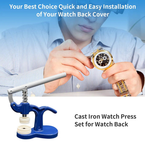 All in One Watch Repair Press Tool Set 16 Pieces Kit With Dies 18mm To 50mm Case Open Pry Blades Case Closer Battery Replacement