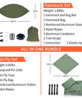 All In One Camping Hammock With Mosquito Net And Rain Fly Tarp Portable Nylon Parachute Hammock Set dimensions and components