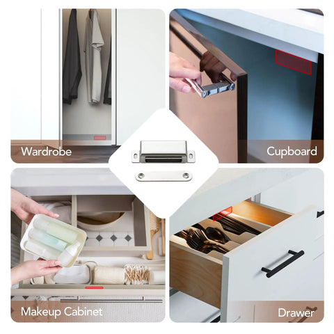 Heavy Duty 4 Pack Cabinet Magnets with 60 lbs Concealed Magnetic Door Catch for wardrobe, cupboard, makeup cabinet, and drawer