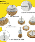 5 Piece Drill Wire Brush Set With One Quarter Inch Hex Shank Rust Removal Wheels Cups And End Brush for clean projects