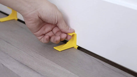 Laminate Flooring Spacers For Easy DIY Floor Installations, T Shape Design Never Falls, Slips, Or Tips, Used on wooden floor