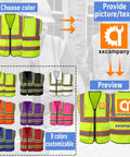 Custom Logo High Visibility Safety Vest Hella Bright Reflective Hi Vis Construction Workwear For Men And Women Crew Gear With Your Company Printed Back Panel in various colors and styles.