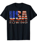 Paddle Boat Life Tee for Boat Lovers and Rowing Fans featuring USA Rowing design on black shirt.