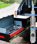 Beefy Heavy Duty Drawer Slides 60 To 80 Inch Full Extension Side Mount Rails With Ball Bearing And Locking Mechanism shown in vehicle setup