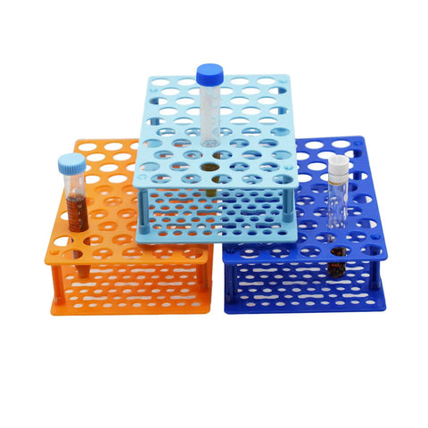 Three Pack Test Tube Rack With Fifty Wells, 16mm Hole Diameter, Holds 10ml And 15ml Centrifuge Tubes, Detachable Plastic Lab Stand