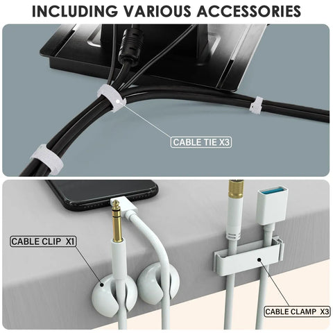 Under Desk Cable Management Tray With 3M VHB Tape showing cable ties and clamps organizing cords