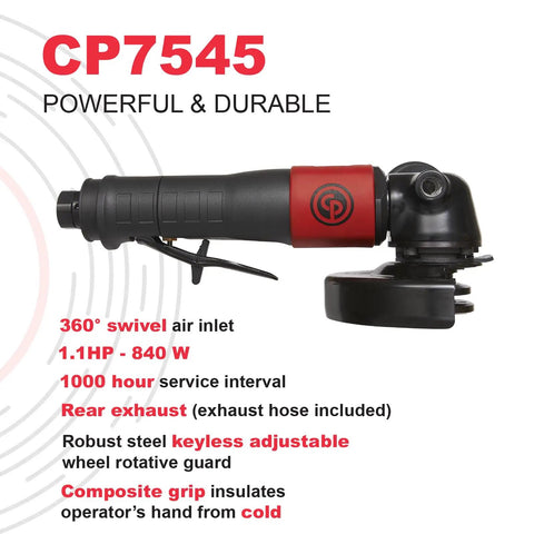Straight From The Shop Floor Heavy Duty 4.5 Inch Air Angle Grinder with 360° swivel air inlet, robust construction for tough grinding jobs.