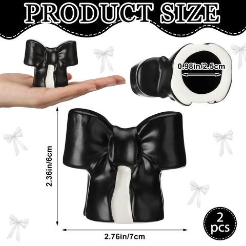 Black Coquette Bow Toilet Bolt Covers Set Of Two - Durable Ceramic Screw Nut Caps For Bathrooms - Cute replacement parts in hand.