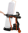 Real Pro Heavy Duty 20 Gallon Dust Collector With Beefy 6 3 Amp Motor And Knockout 677 Cfm Suction for garage cleanups showing dust bag setup.