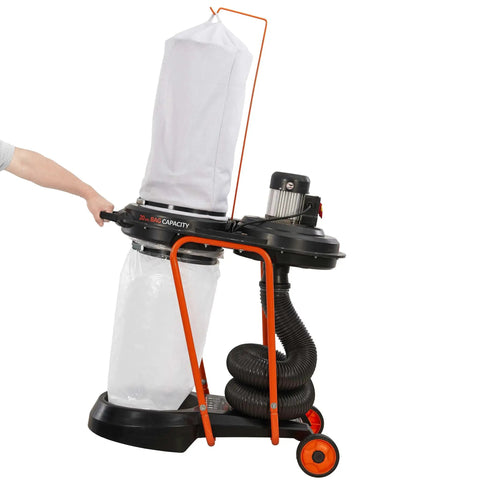 Real Pro Heavy Duty 20 Gallon Dust Collector With Beefy 6 3 Amp Motor And Knockout 677 Cfm Suction for garage cleanups showing dust bag setup.