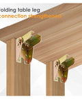 Rock Solid Built Like A Tank Zinc Plated Heavy Duty Four Piece Set Of Ninety Degree Self Locking Folding Hinges For Table Legs, showing two mounted hinges.