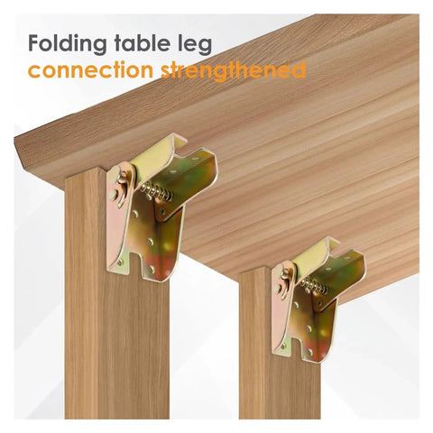 Rock Solid Built Like A Tank Zinc Plated Heavy Duty Four Piece Set Of Ninety Degree Self Locking Folding Hinges For Table Legs, showing two mounted hinges.