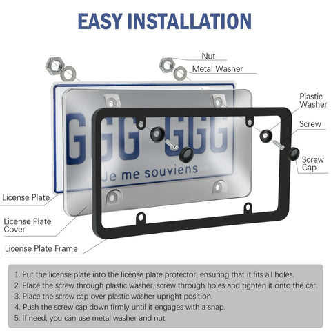 Two Pack License Plate Protectors For Front And Rear Plates ABS Matte Clear Shield assembly instructions with screws and caps