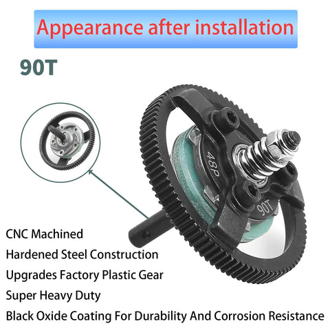 Beefed Up Hardened Steel Spur Gear Upgrade For 1/10 RC Cars 90T 48P 49mm OD 22g Compatible With Slash Stampede Rustler Bandit 2WD VXL XL5 F150 SVT Smoother Spin Longer Wear Life Easy Install